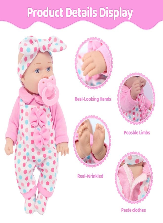 UNICORN ELEMENT 12" Baby Doll with Pink Dot Clothes Accessories Playset, 7 Set 12 Inch Baby Doll Bottle Toy Pacifier Pretend Game for 3+ Kids Gifts in Box - Image 4